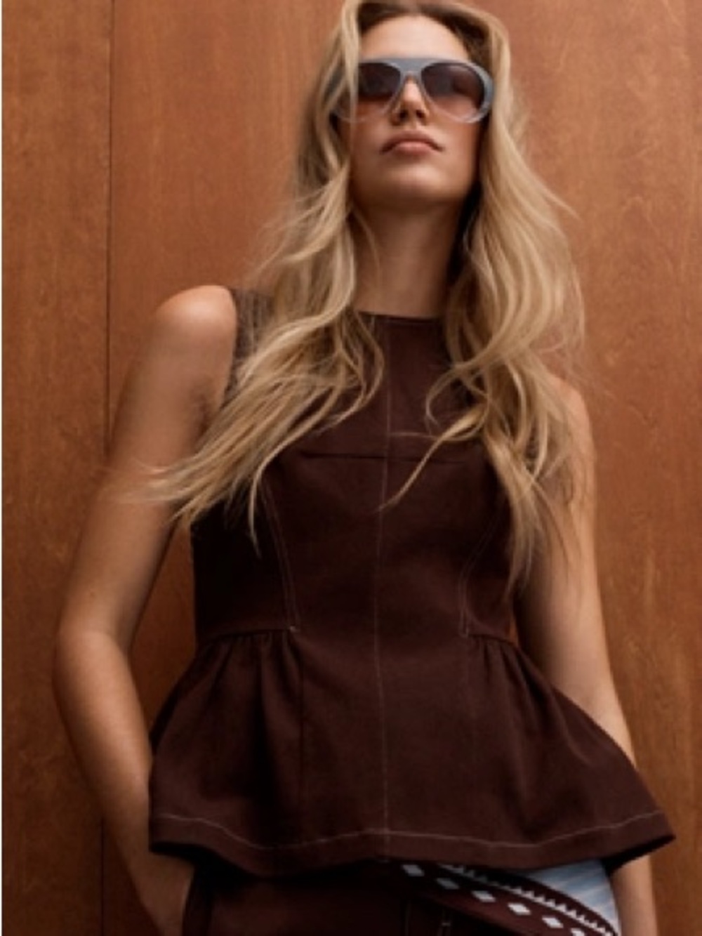 NWT Size 2X -Anthropologie Cotton Crew-Neck Peplum Tank Top Rich Brown (US$ 128)